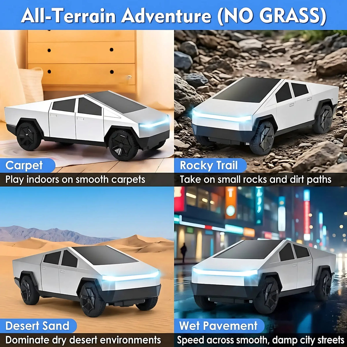1:24 RC Cyber Truck Remote Control Car, High Speed Off Road Vehicle with LED Lights, Electric Toy Gift for Boys Girls Kids 6-12