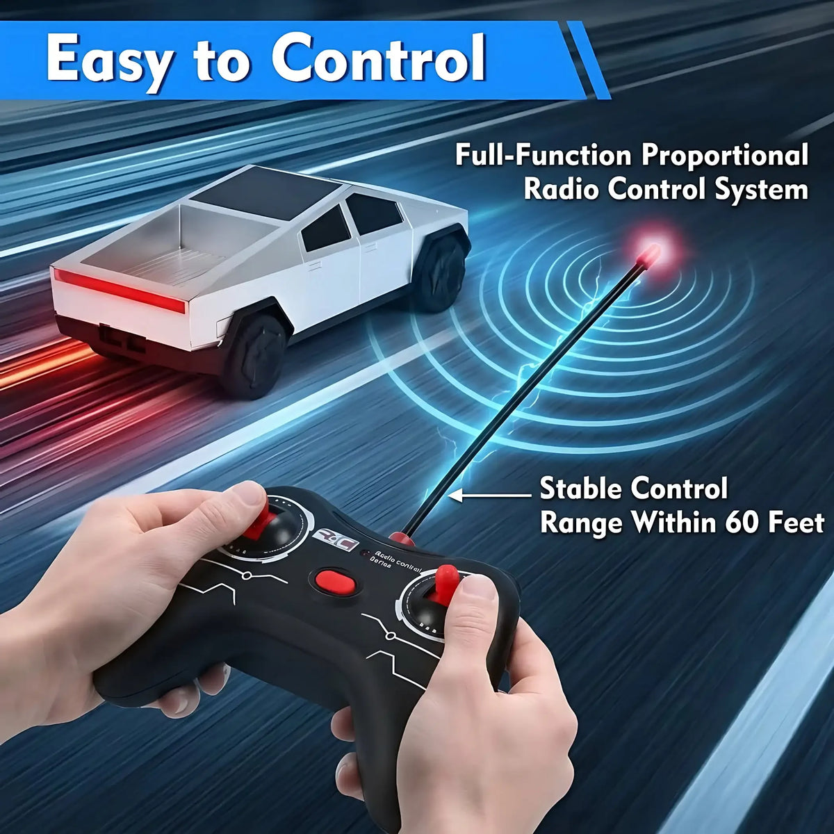 1:24 RC Cyber Truck Remote Control Car, High Speed Off Road Vehicle with LED Lights, Electric Toy Gift for Boys Girls Kids 6-12